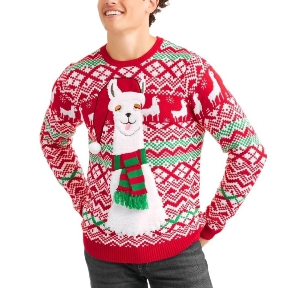 Jolly Sweaters Llama in Scarf and Santa Hat Ugly Christmas Sweater size XXL